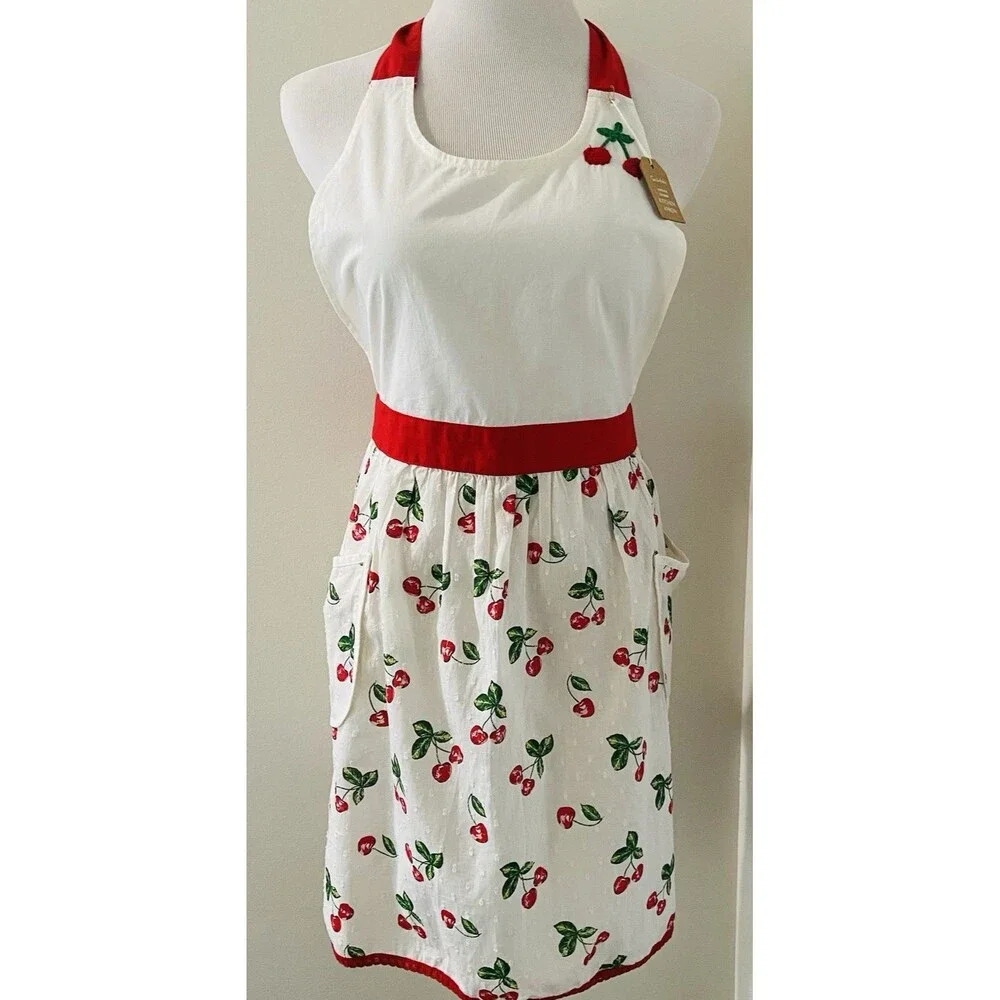 Sur La Table Vintage Cherry Kitchen Apron Pockets Pin Up